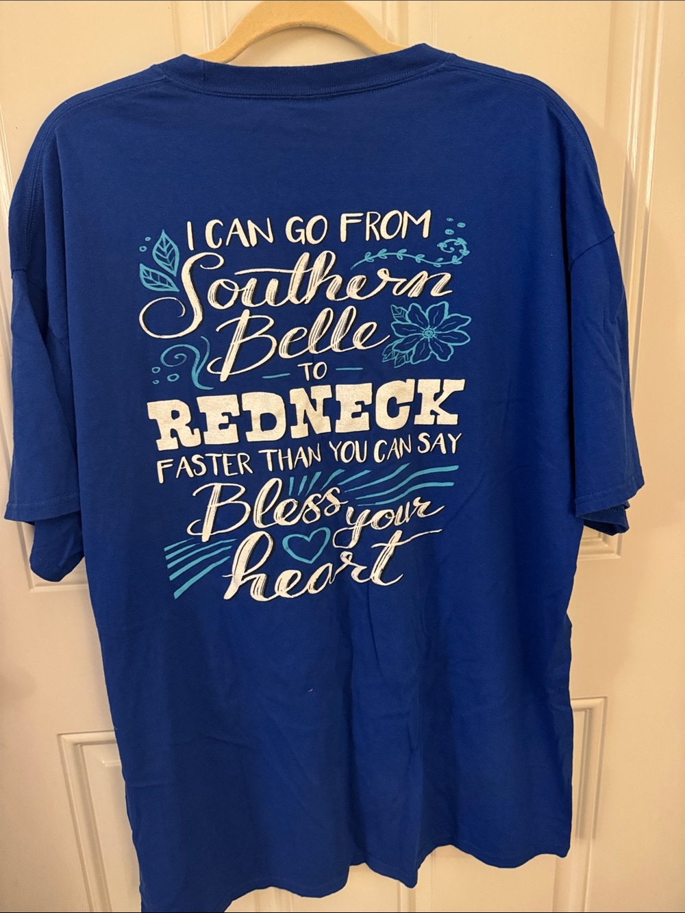Blue Graphic Men’s T-Shirt with 'Southern Belle to Redneck' Print